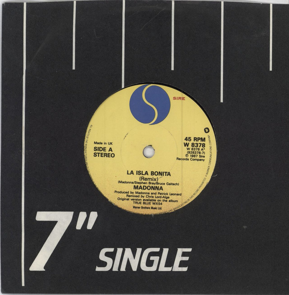 Madonna La Isla Bonita (Remix) - solid UK 7" vinyl single (7 inch record / 45) W8378