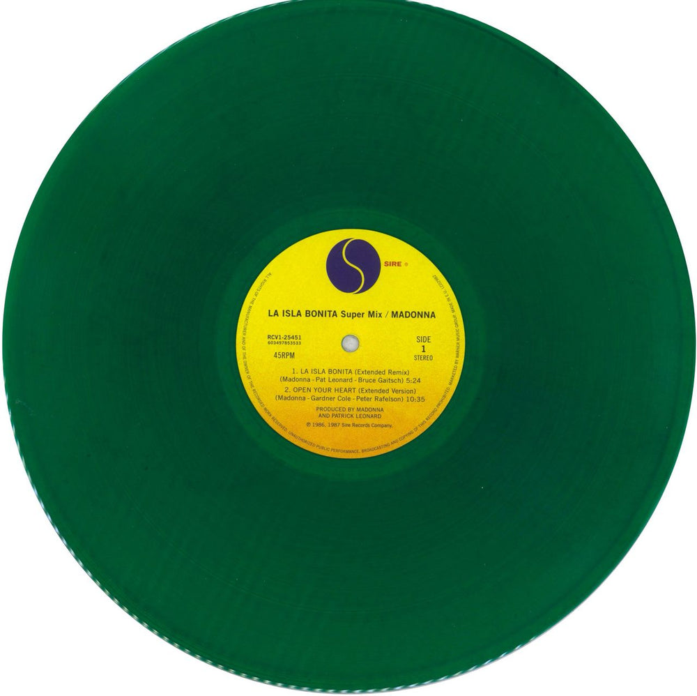 Madonna La Isla Bonita: Super Mix - RSD19 - Green Vinyl UK 12" vinyl single (12 inch record / Maxi-single) MAD12LA844047