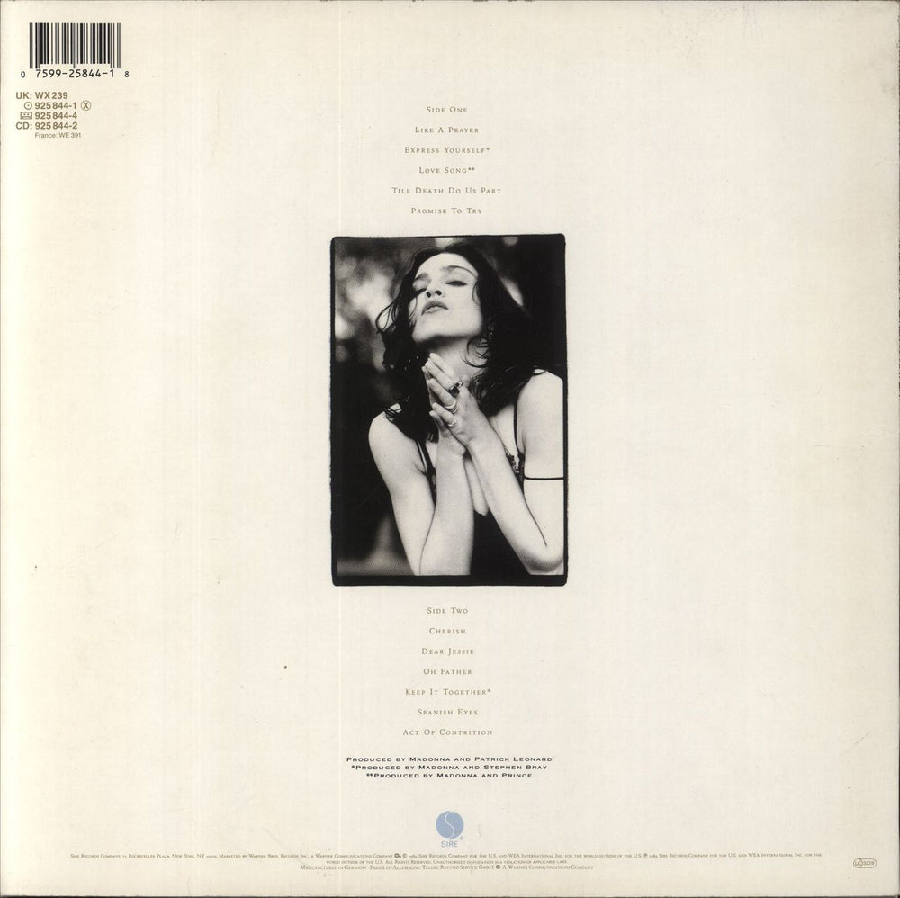 Madonna Like A Prayer - EX UK vinyl LP album (LP record) 075992584418