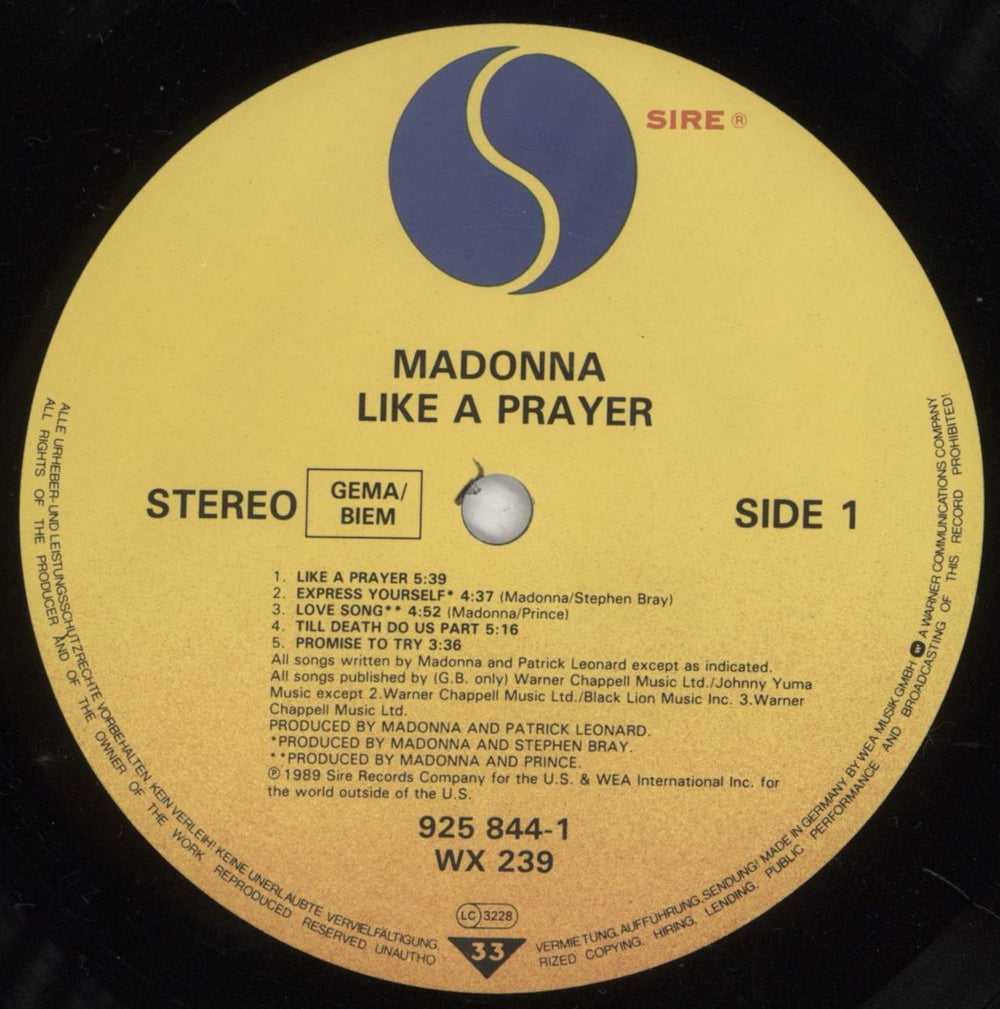 Madonna Like A Prayer - EX UK vinyl LP album (LP record) MADLPLI41342