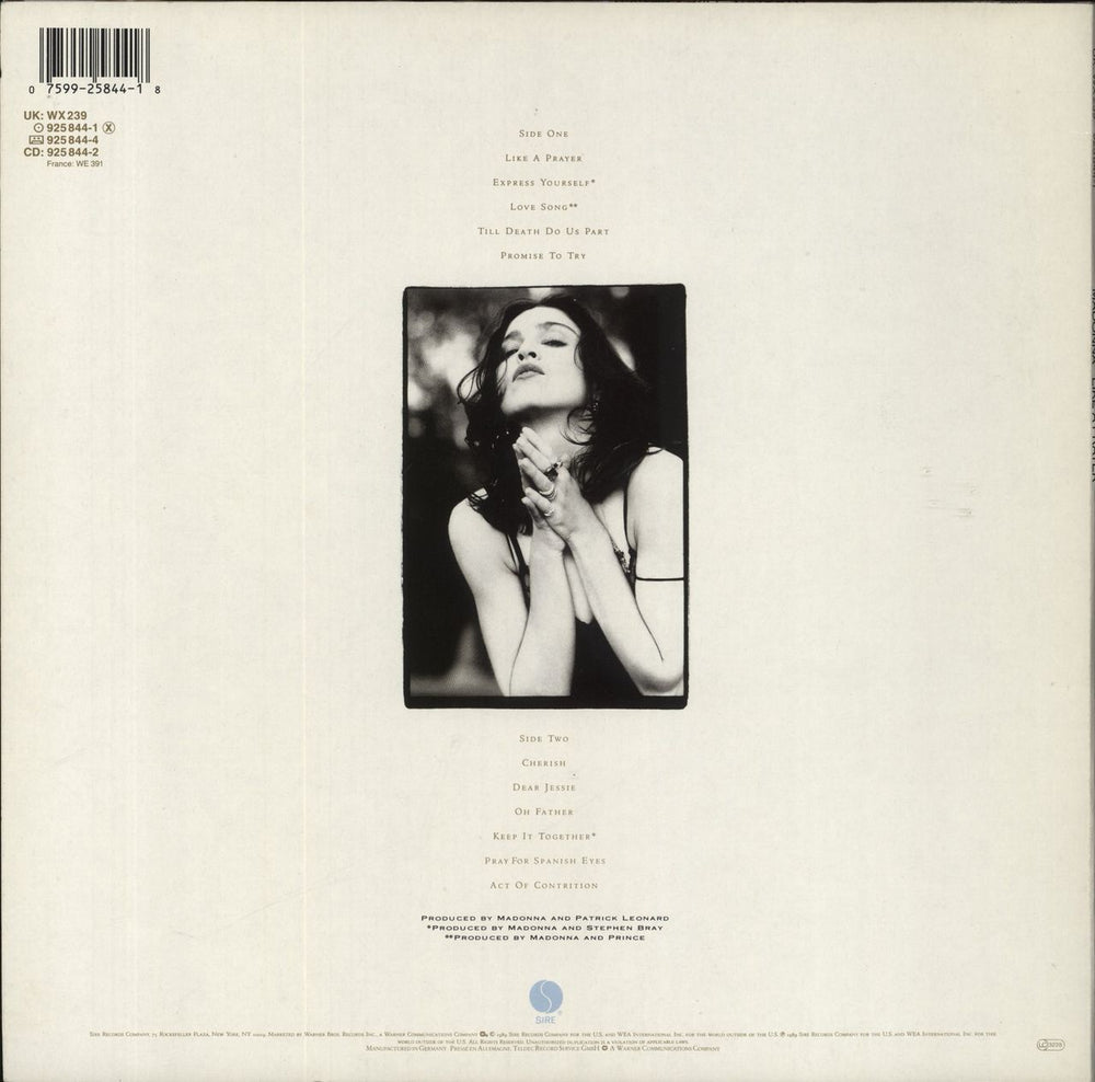 Madonna Like A Prayer - Scented Inner + Hype Sticker UK vinyl LP album (LP record) 075992584418