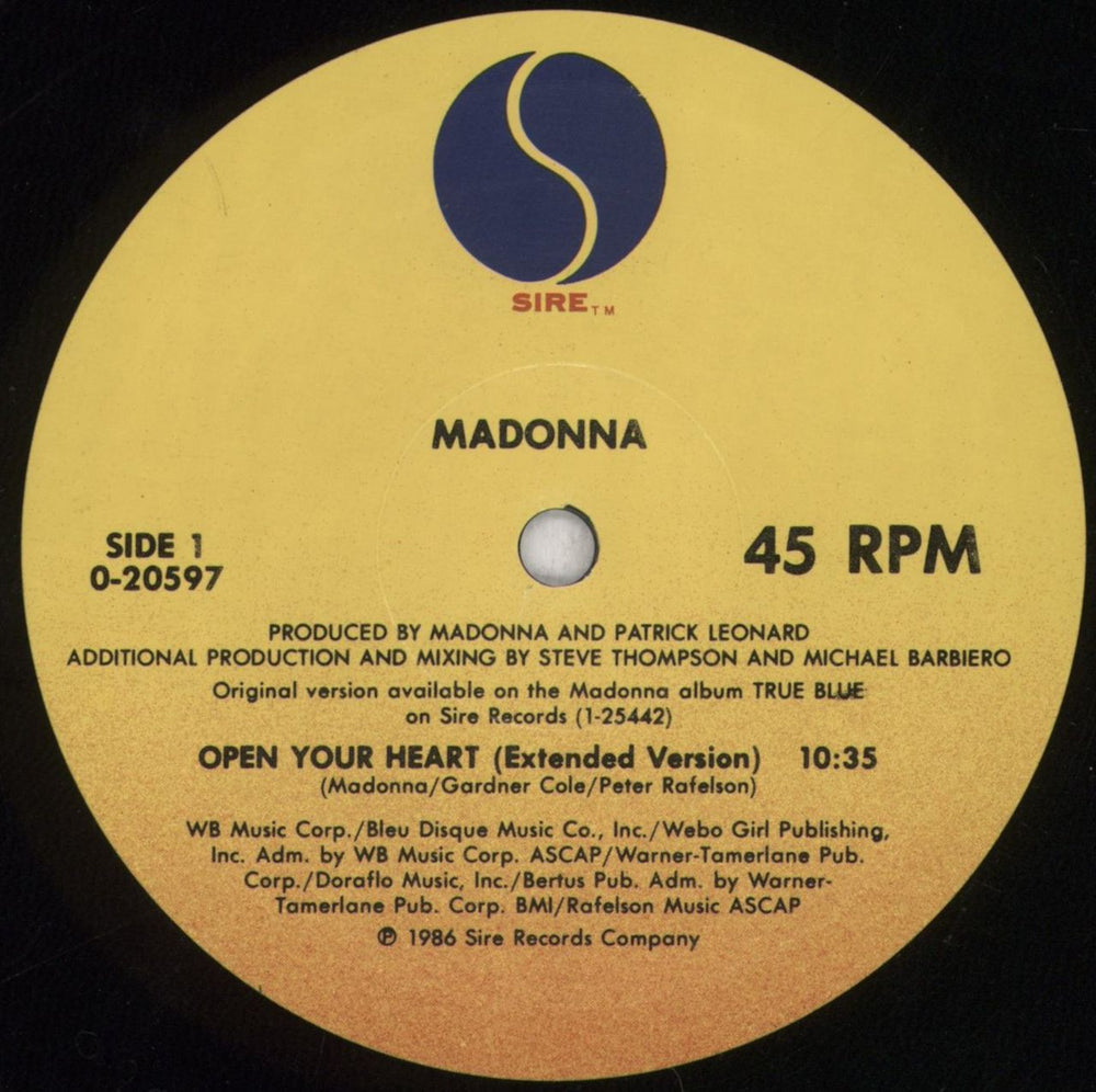 Madonna Open Your Heart - Gold Promo Stamped US Promo 12" vinyl single (12 inch record / Maxi-single) MAD12OP844986