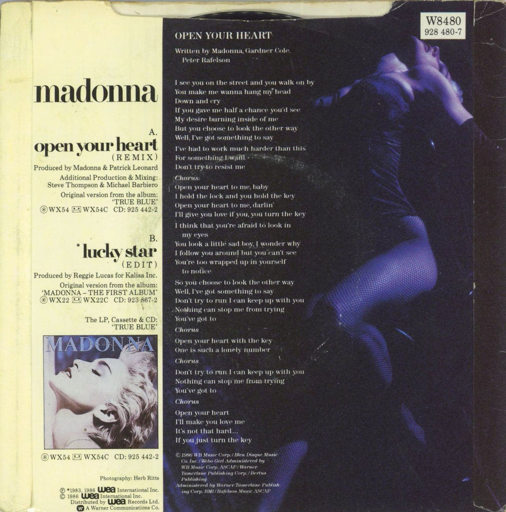 Madonna Open Your Heart - Injection Label & Glossy Sleeve UK 7" vinyl single (7 inch record / 45)