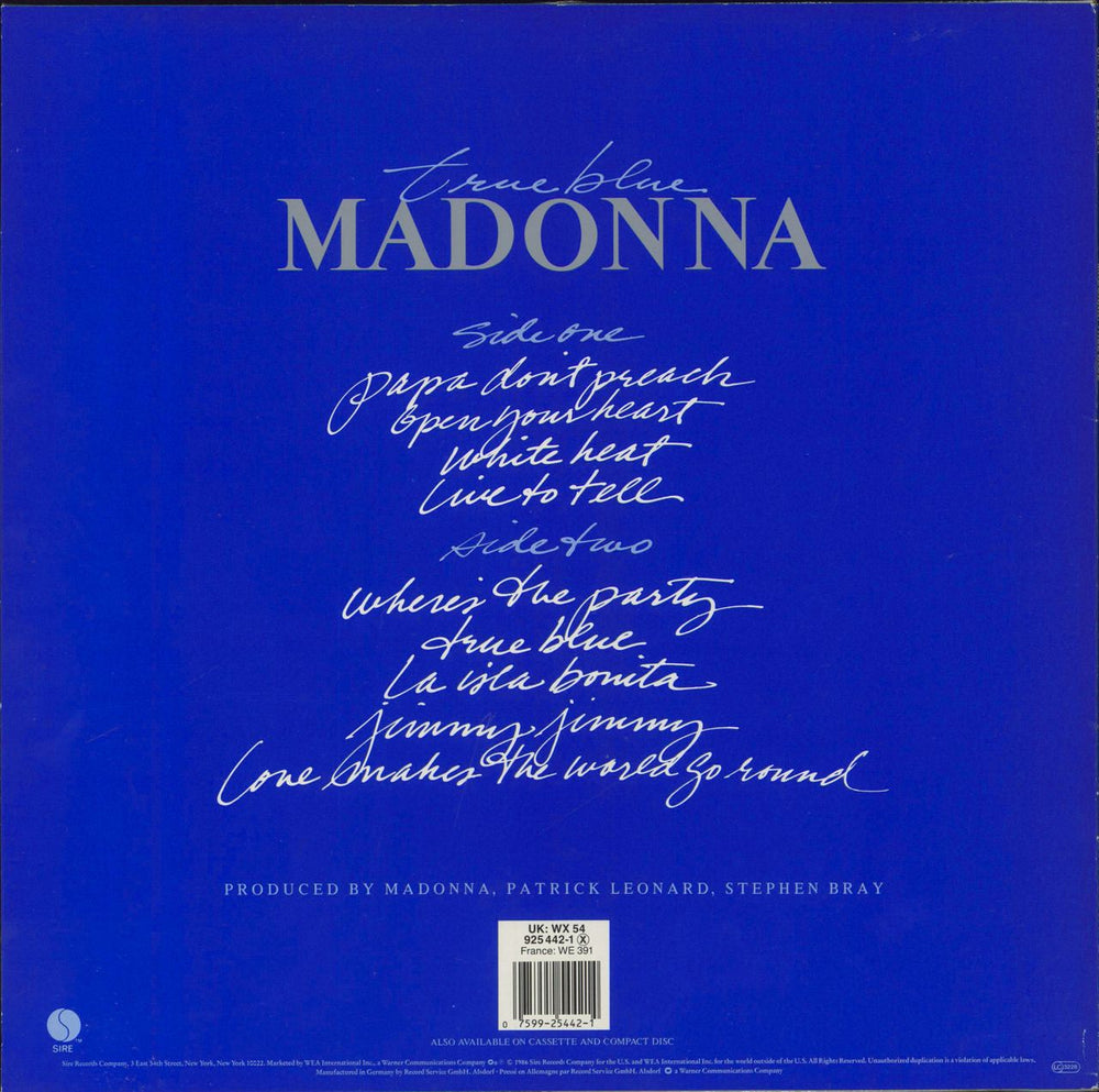 Madonna True Blue - 1 Sticker - EX UK vinyl LP album (LP record) 075992544214