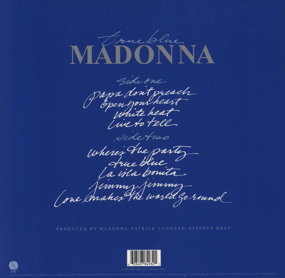 Madonna True Blue - 180gm Clear Vinyl + Poster UK vinyl LP album (LP record) 603497849321