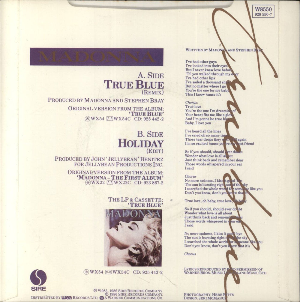 Madonna True Blue - Silver Injection + Glossy Sleeve UK 7" vinyl single (7 inch record / 45)