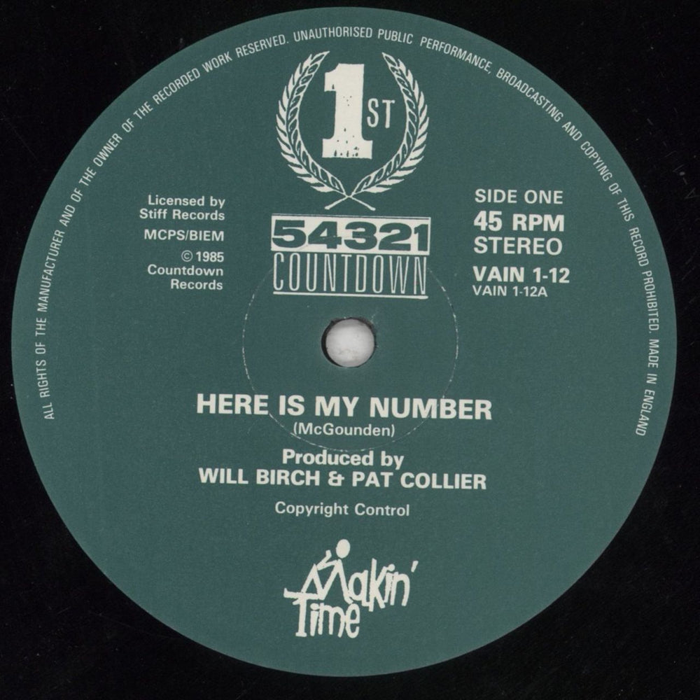 Makin' Time Here Is My Number UK 12" vinyl single (12 inch record / Maxi-single) MAK12HE91518