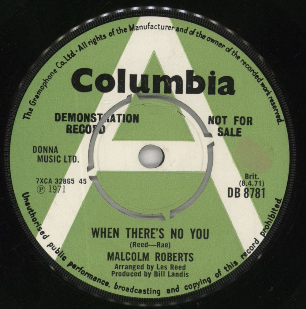 Malcolm Roberts When There's No You UK Promo 7" vinyl single (7 inch record / 45) DB8781