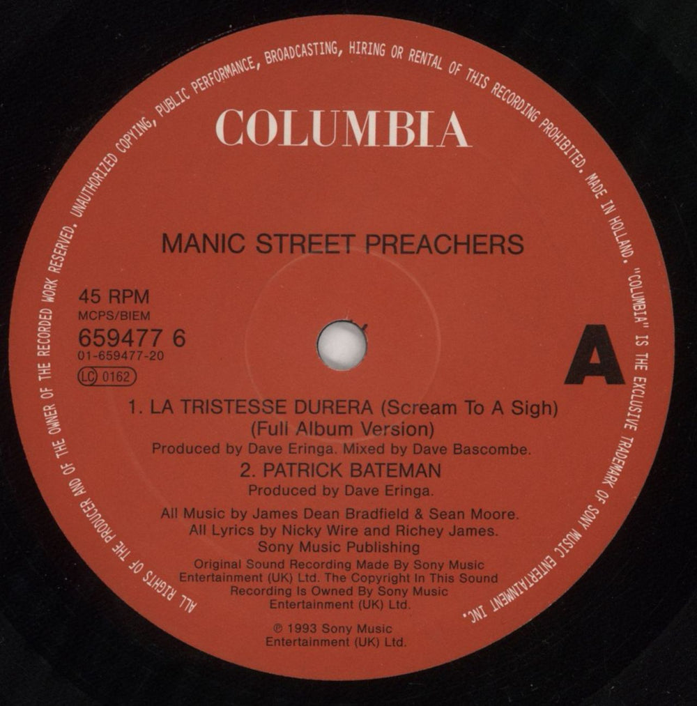 Manic Street Preachers La Tristesse Durera (Scream To A Sigh) UK 12" vinyl single (12 inch record / Maxi-single) MAS12LA261307