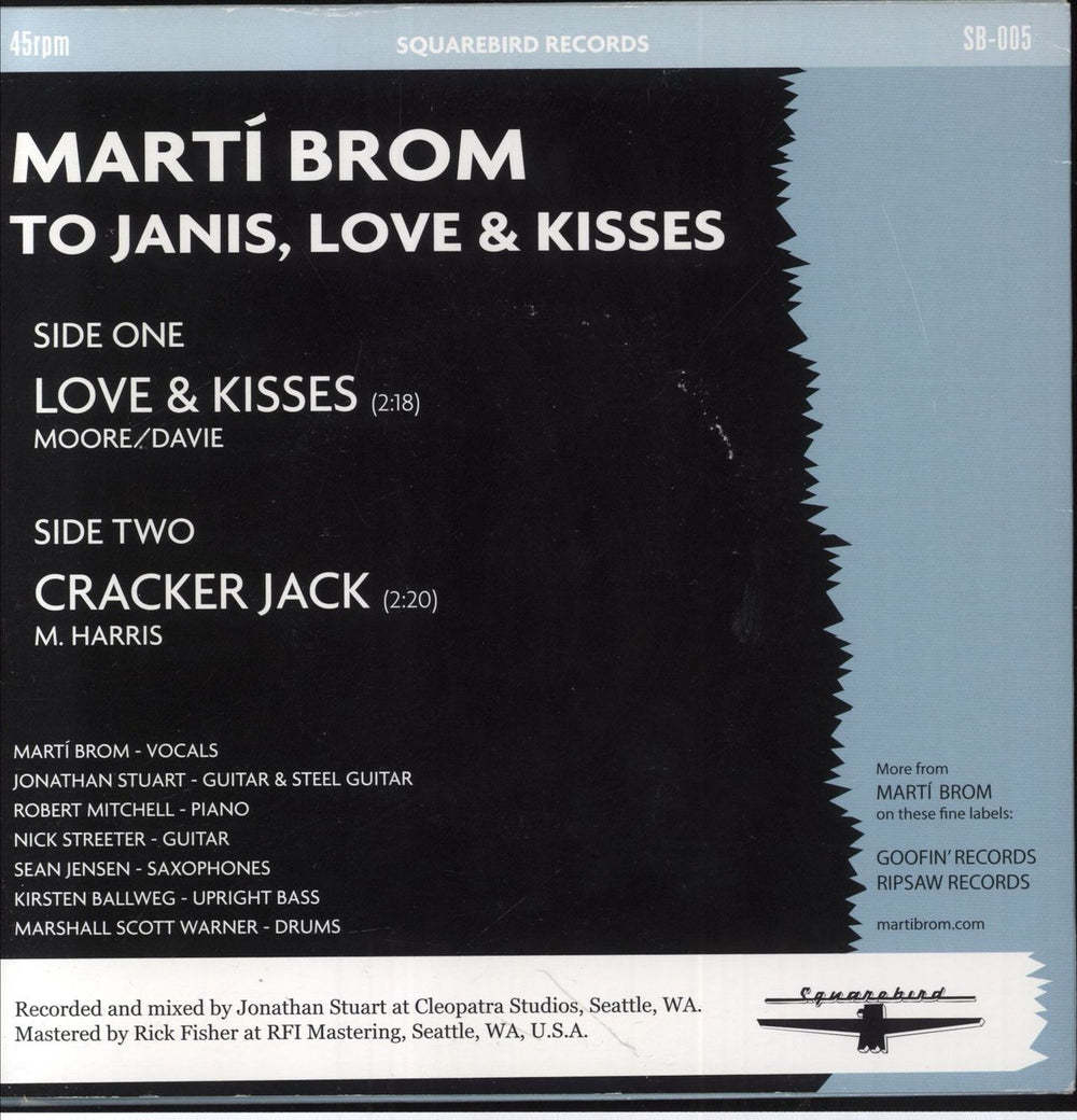 Marti Brom To Janis, Love & Kisses US 7" vinyl single (7 inch record / 45)