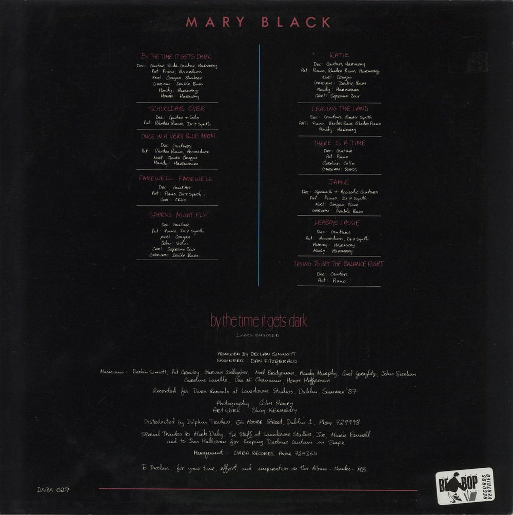 Mary Black By The Time It Gets Dark Irish vinyl LP album (LP record)