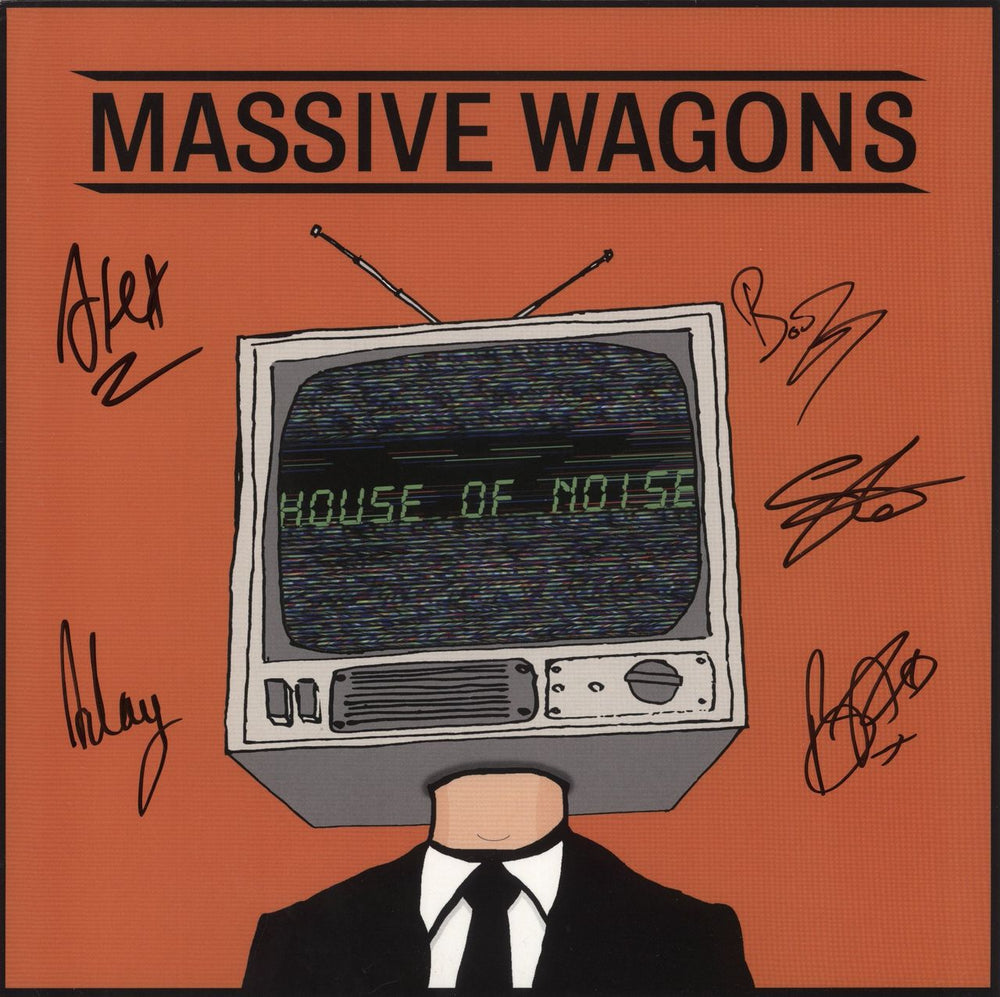 Massive Wagons House Of Noise - Orange Vinyl - Fully Autographed - EX UK vinyl LP album (LP record) MOSH635LP