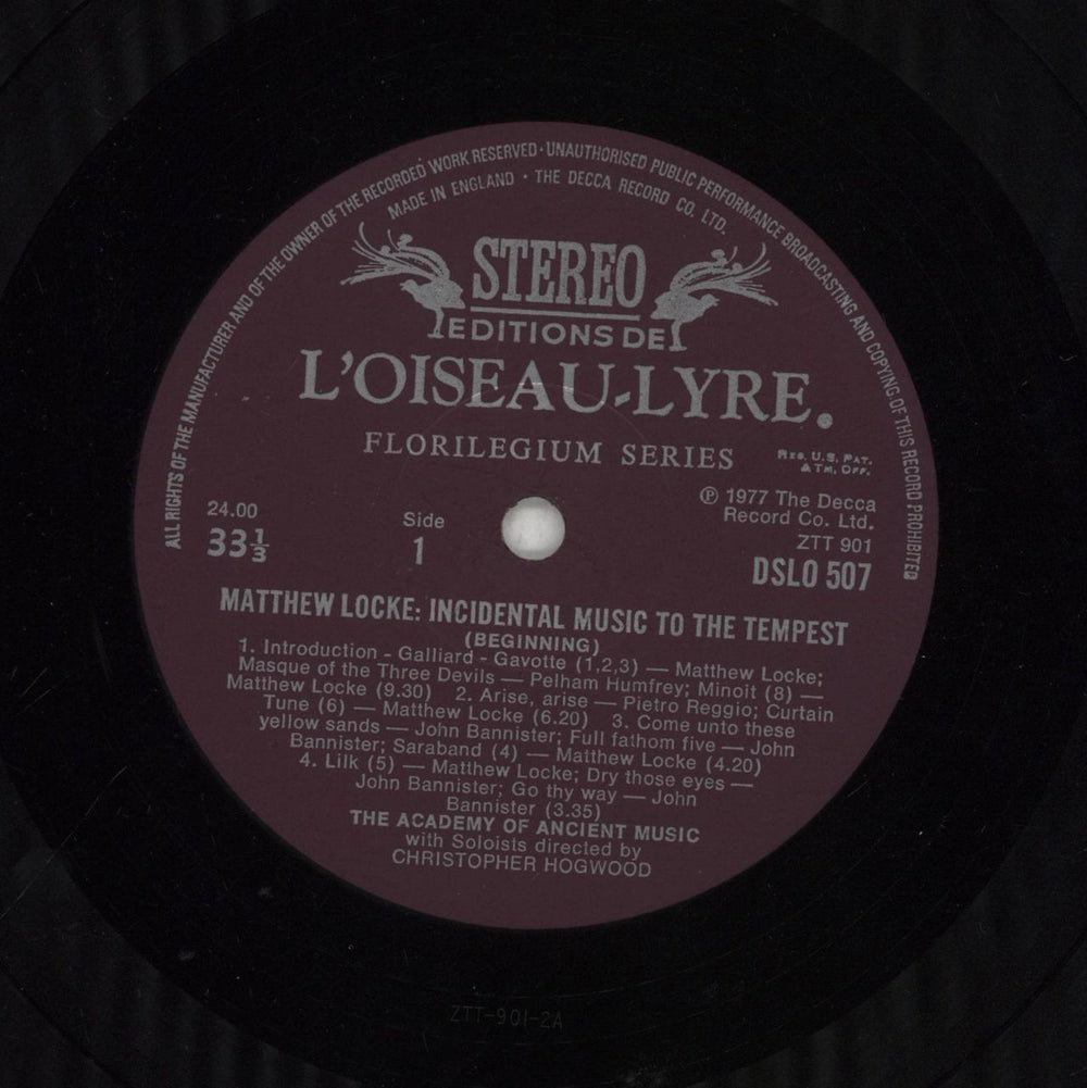 Matthew Locke Matthew Locke: Incidental Music To The Tempest / Music For His Majesty's Sackbuts & Cornetts UK vinyl LP album (LP record)