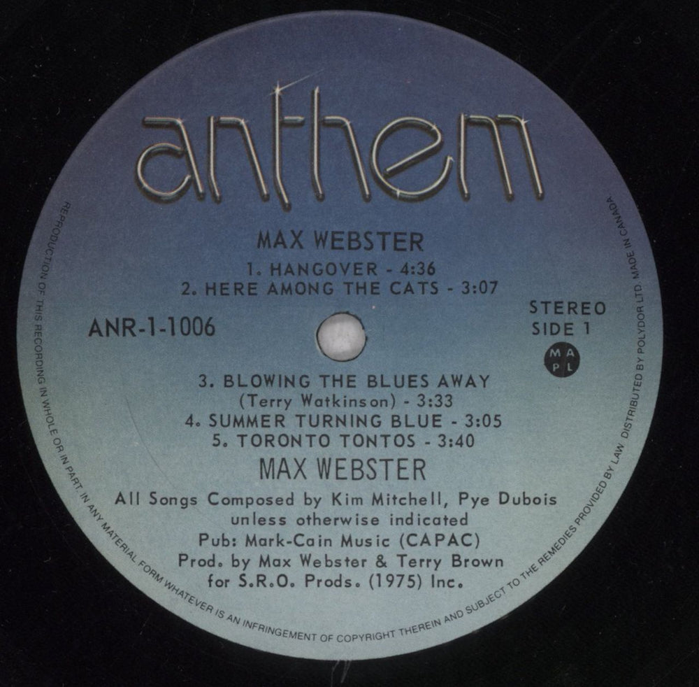Max Webster Max Webster Canadian vinyl LP album (LP record) MXWLPMA844488