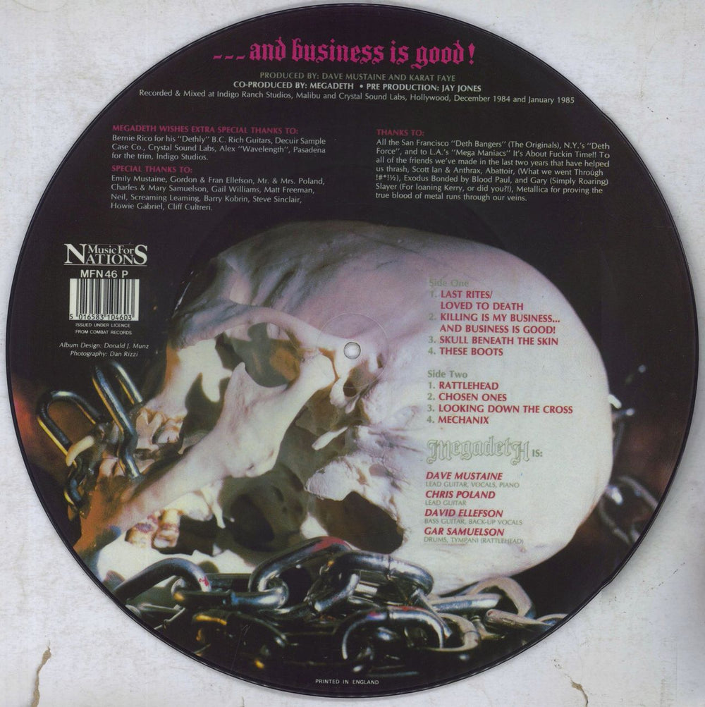 Megadeth Killing Is My Business... and Business Is Good! UK picture disc LP (vinyl picture disc album) 5016583104603