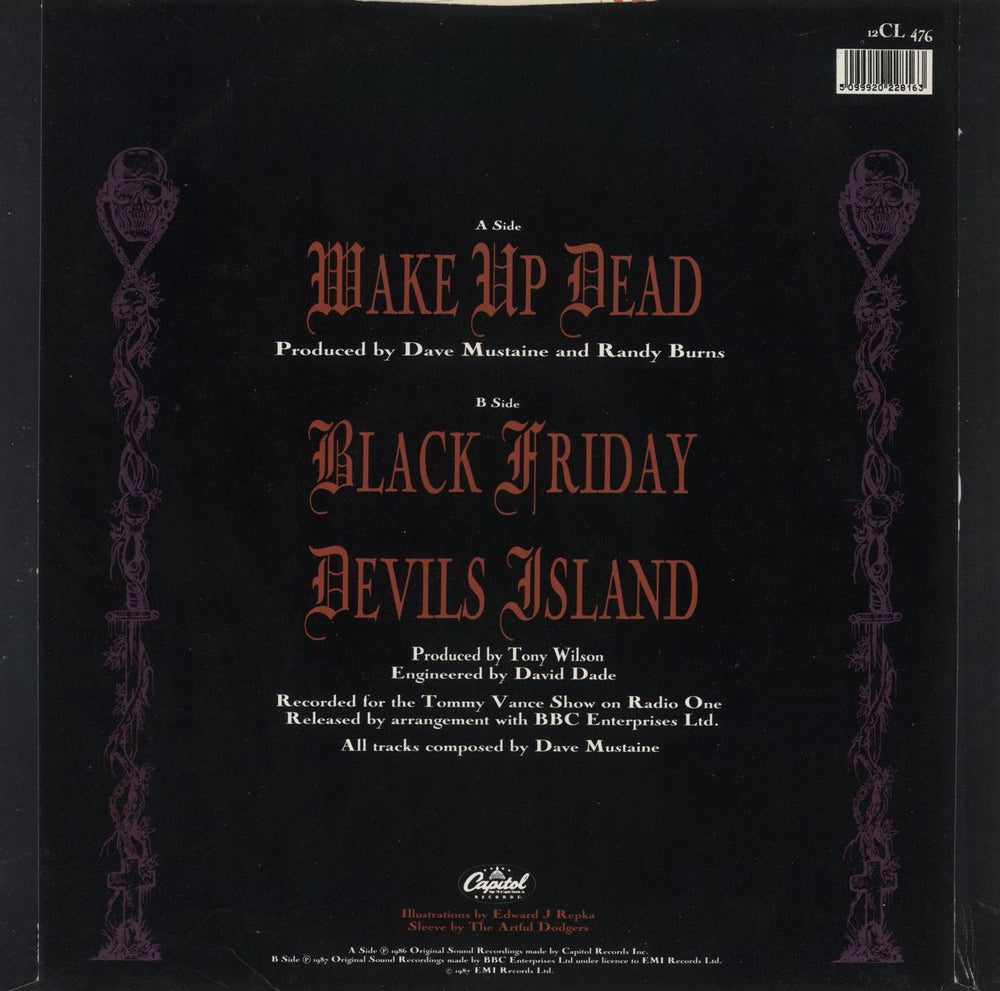 Megadeth Wake Up Dead - S/S + Cert UK 12" vinyl single (12 inch record / Maxi-single) 5099920228163