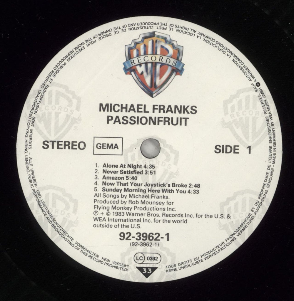 Michael Franks Passionfruit German vinyl LP album (LP record) M6DLPPA875911