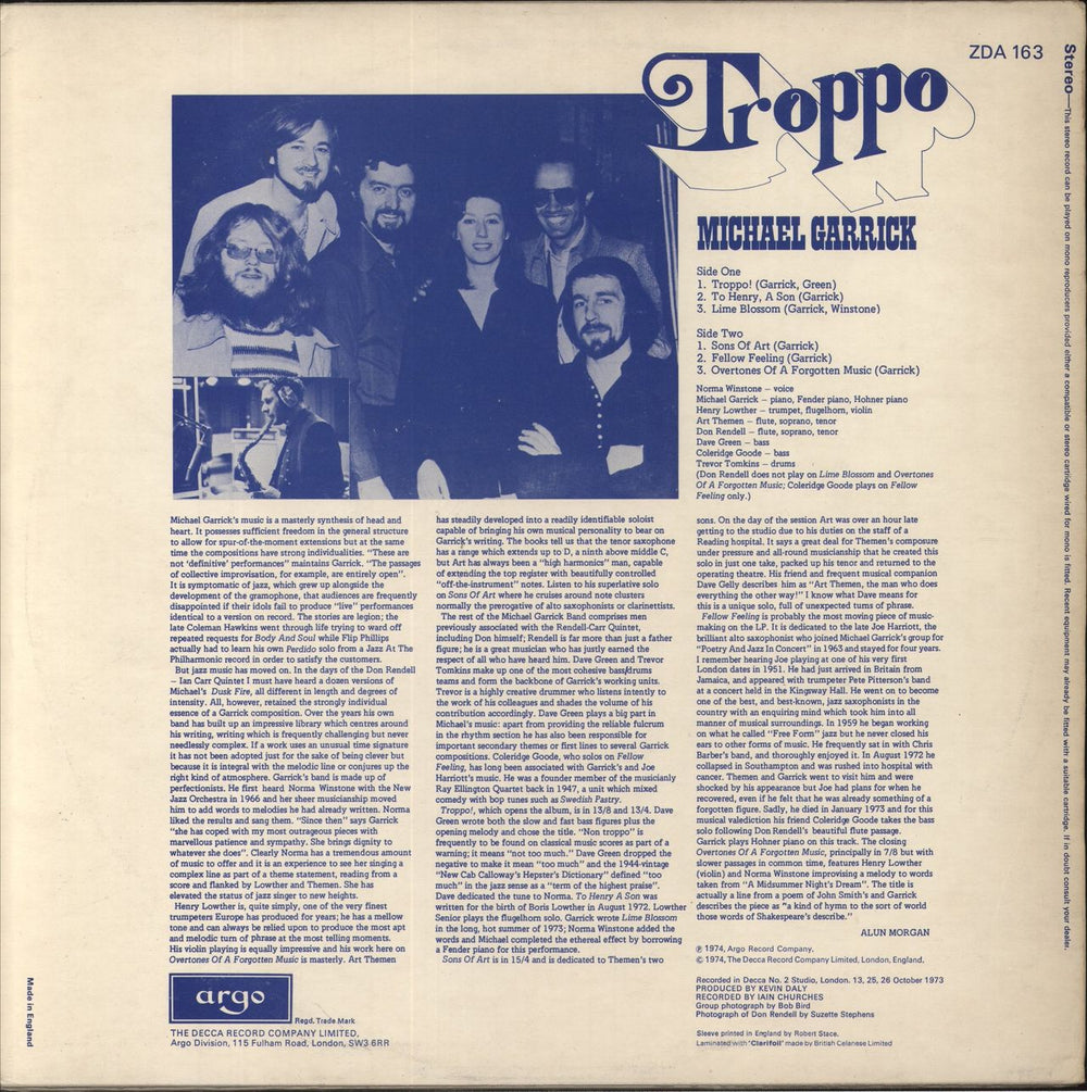 Michael Garrick Troppo - 1st UK vinyl LP album (LP record)