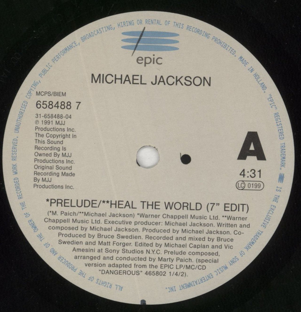 Michael Jackson Heal The World - Poster Sleeve UK 7" vinyl single (7 inch record / 45) M-J07HE11899