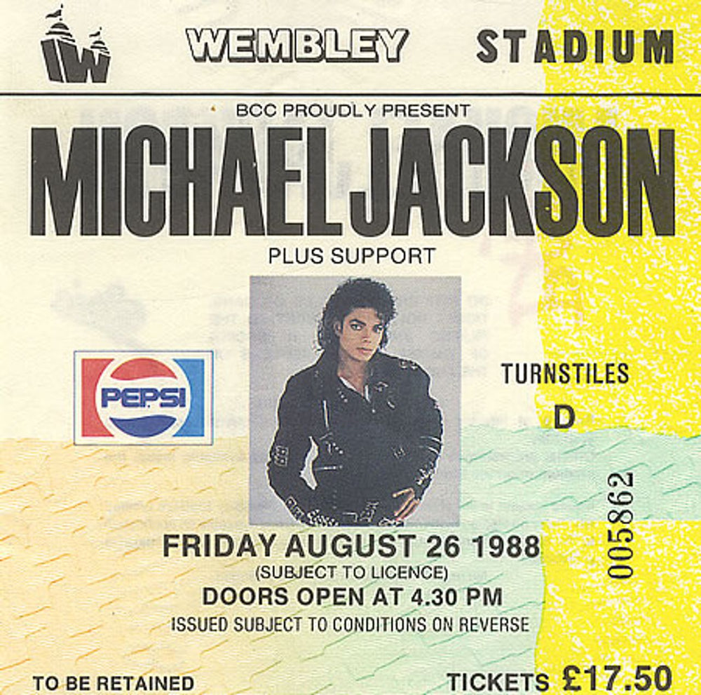 Michael Jackson World Tour 1988 + Ticket Stub UK tour programme M-JTRWO246183