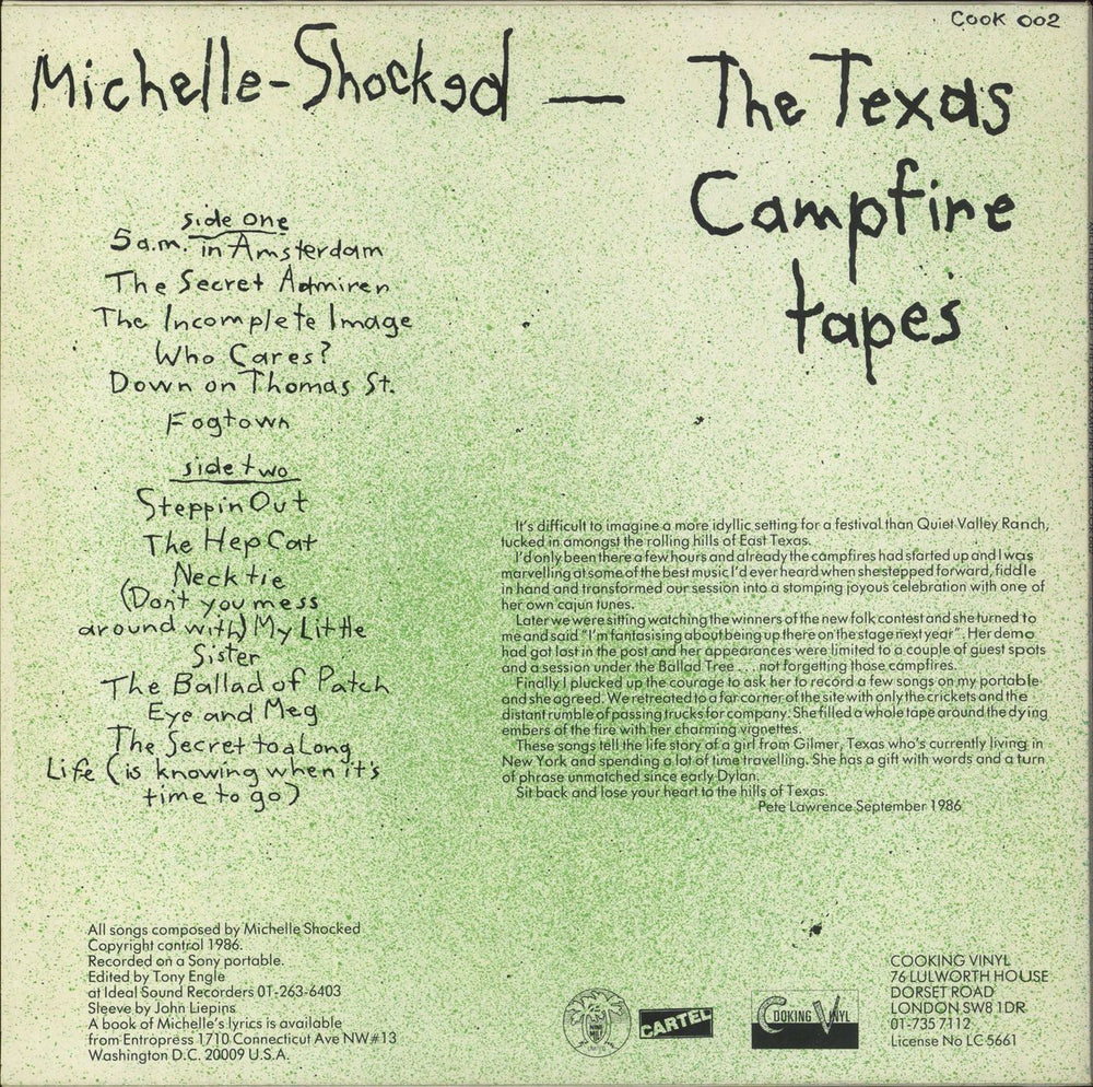 Michelle Shocked The Texas Campfire Tapes UK vinyl LP album (LP record) 5016578100214