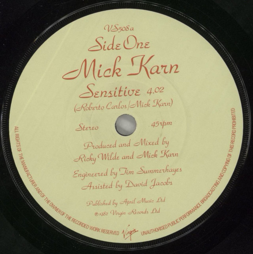 Mick Karn Sensitive UK 7" vinyl single (7 inch record / 45) M-K07SE40612