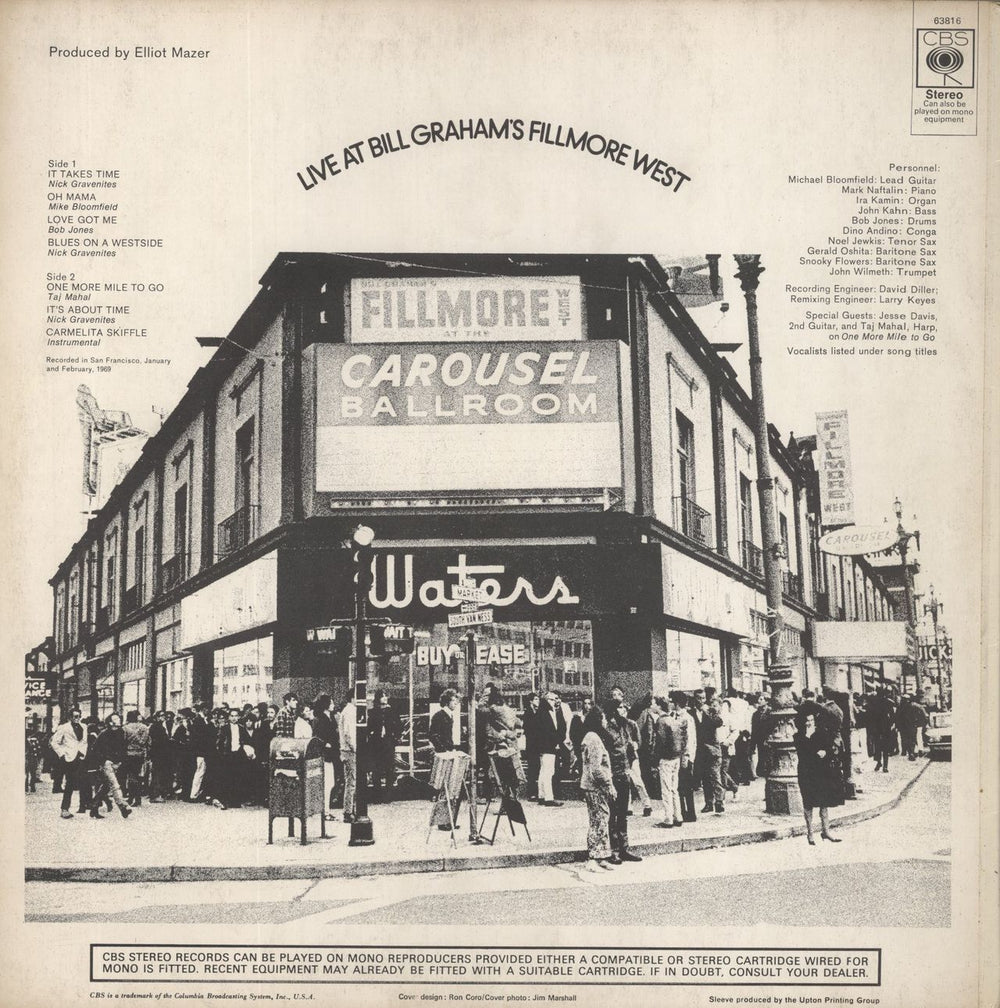 Mike Bloomfield Live At Bill Graham's Fillmore West UK vinyl LP album (LP record)