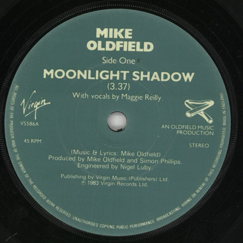 Mike Oldfield Moonlight Shadow + p/s UK 7" vinyl single (7 inch record / 45) OLD07MO30346