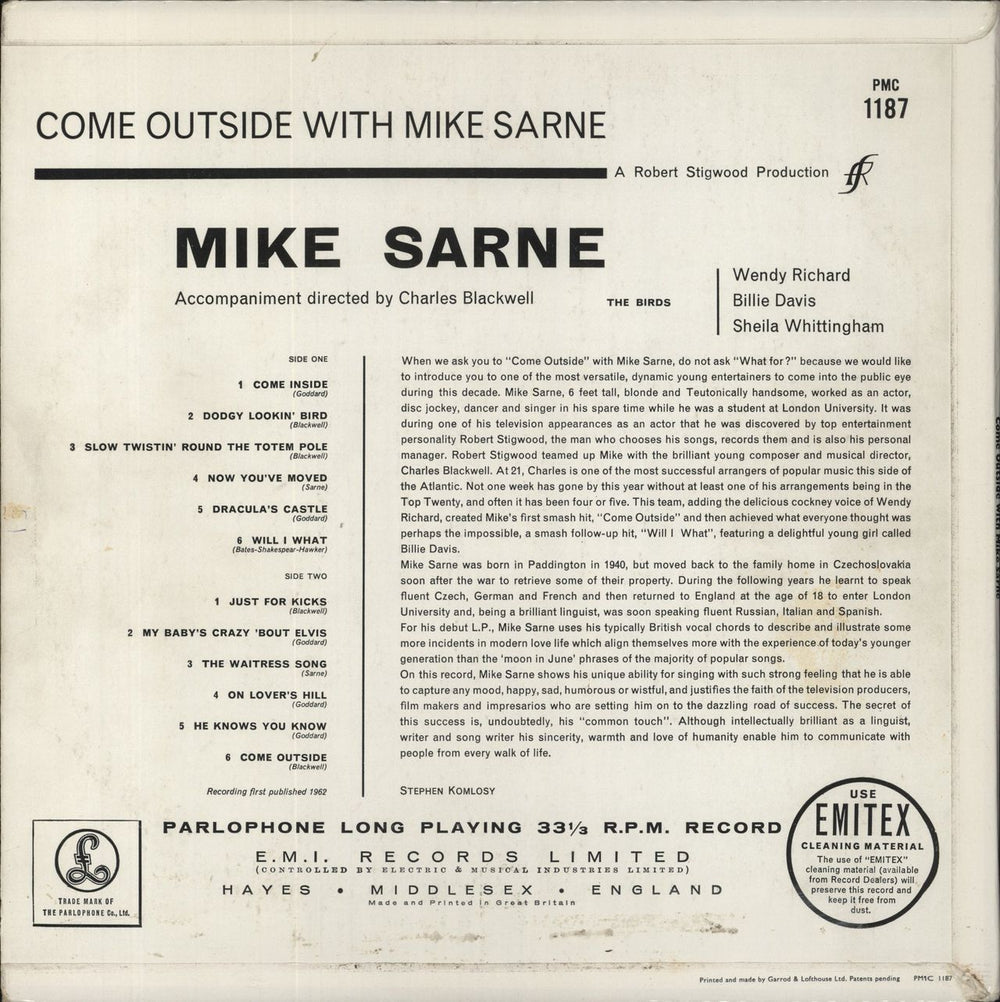 Mike Sarne Come Outside With Mike Sarne UK vinyl LP album (LP record)