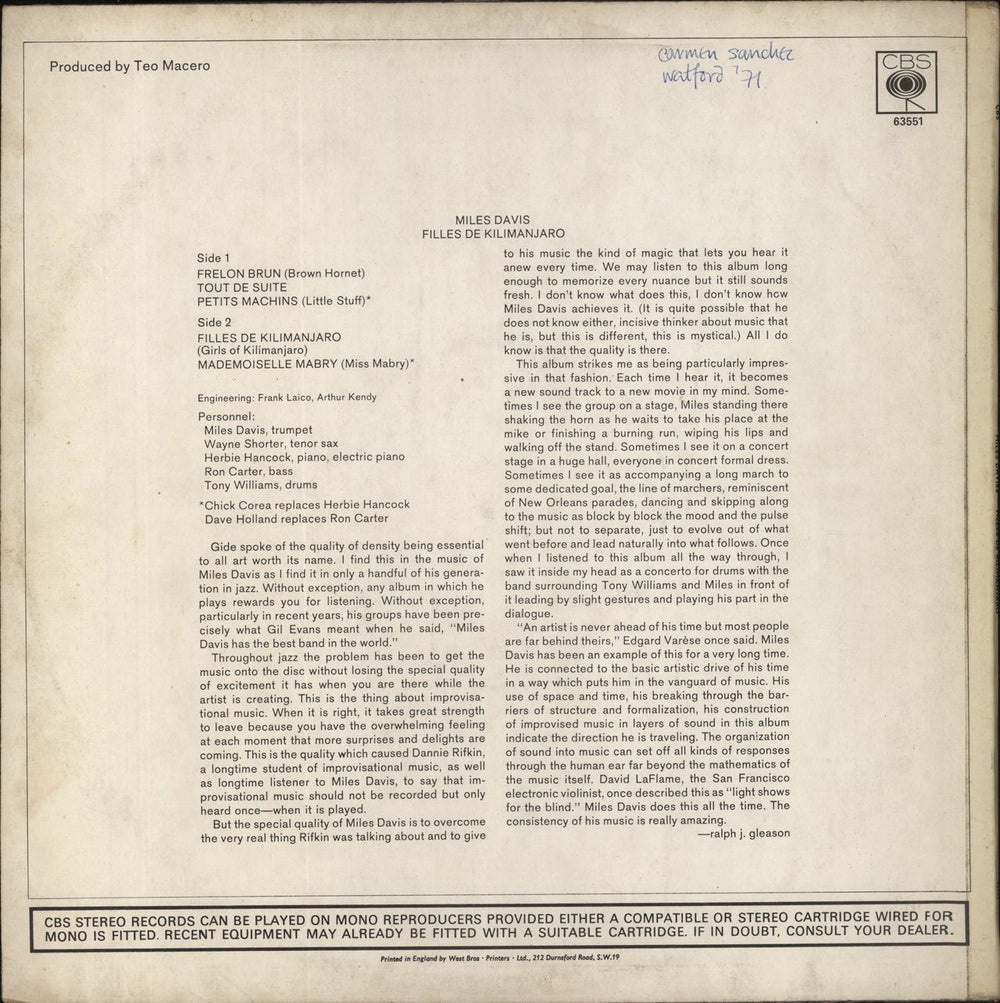 Miles Davis Filles De Kilimanjaro Dutch vinyl LP album (LP record)