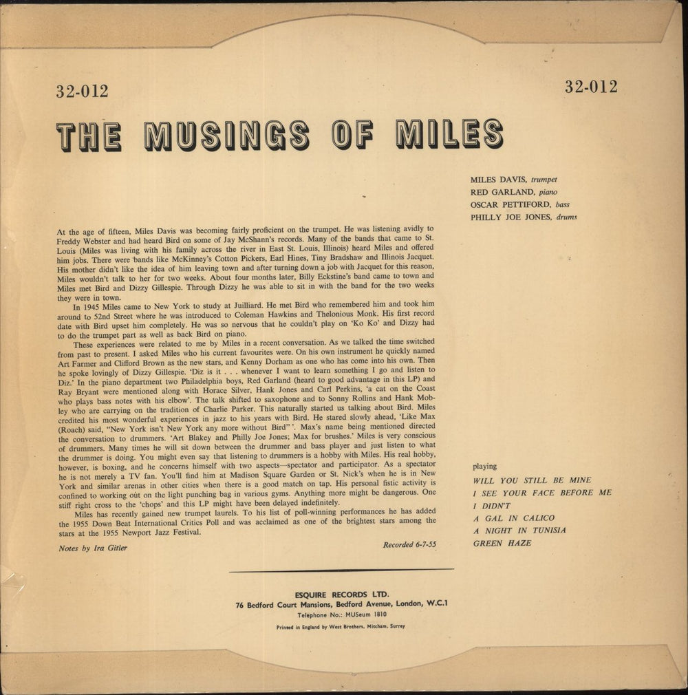 Miles Davis The Musings Of Miles UK vinyl LP album (LP record)