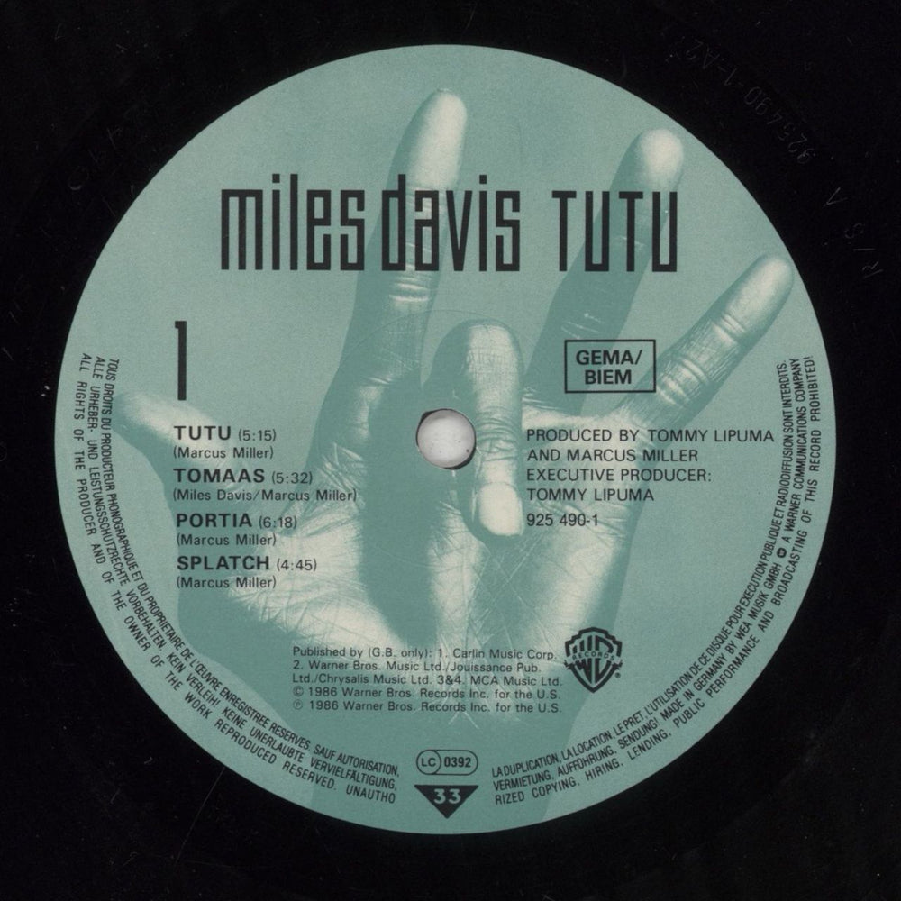 Miles Davis Tutu - EX German vinyl LP album (LP record) MDALPTU713046