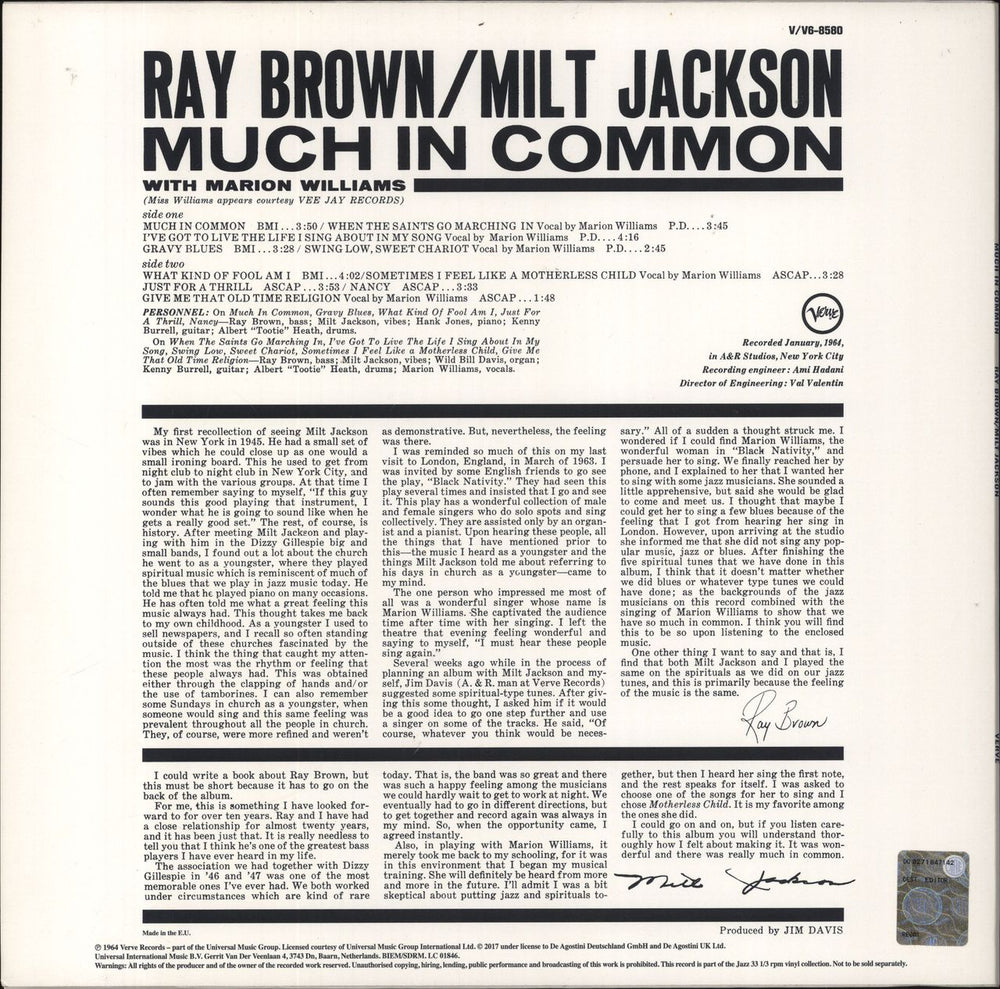 Milt Jackson & Ray Brown Much In Common - 180gm Vinyl + Booklet UK vinyl LP album (LP record)