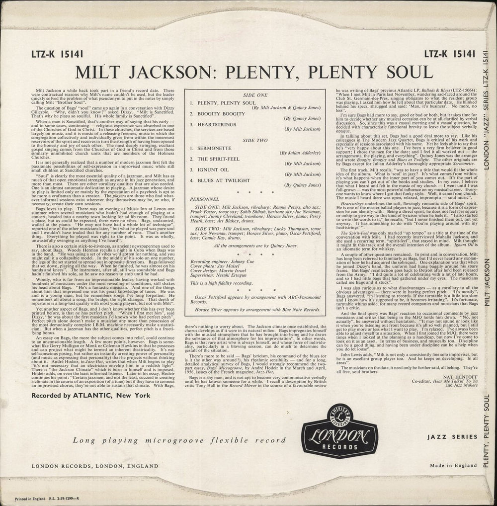 Milt Jackson Plenty, Plenty Soul UK vinyl LP album (LP record)