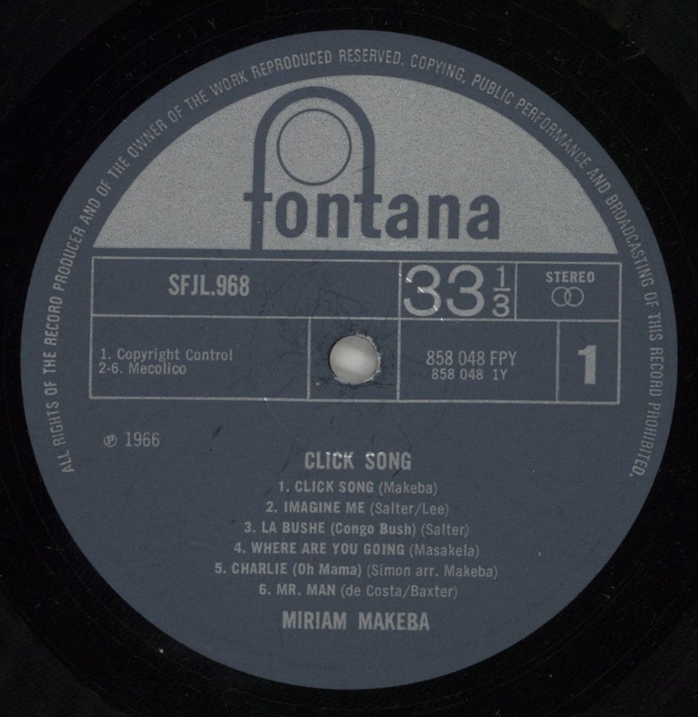 Miriam Makeba Click Song UK vinyl LP album (LP record) 4MMLPCL876045