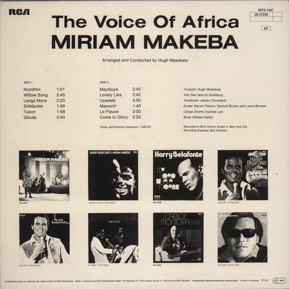 Miriam Makeba The Voice Of Africa German vinyl LP album (LP record)