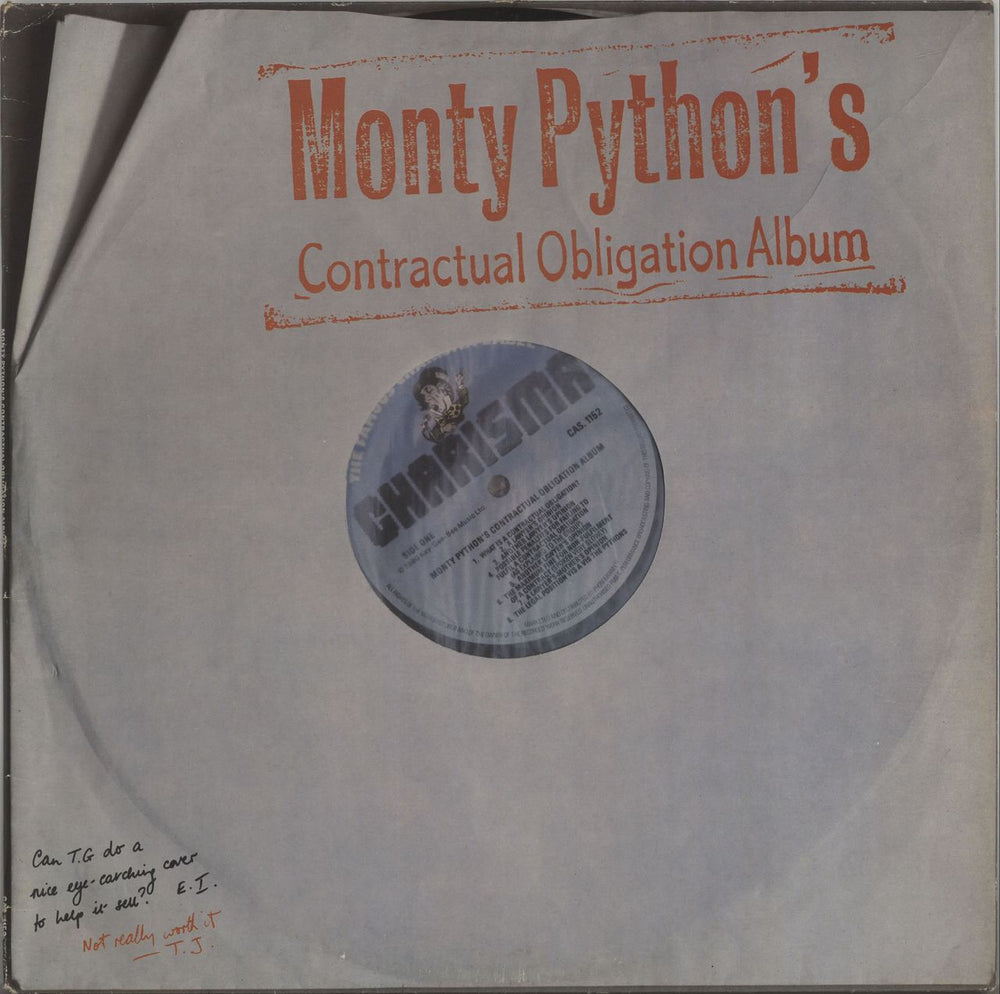 Monty Python Contractual Obligation Album - censored UK vinyl LP album (LP record) CAS1152
