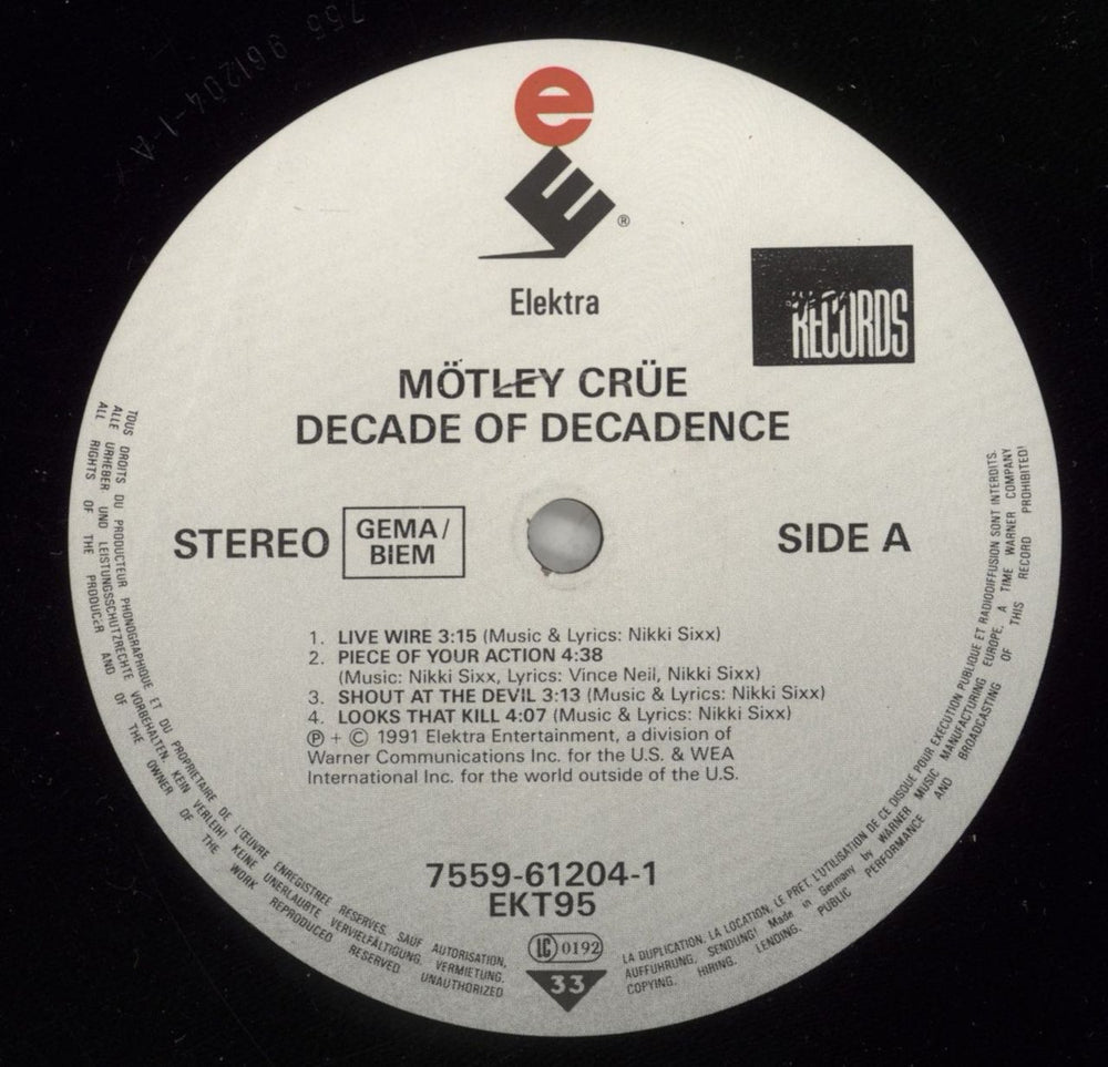 Motley Crue Decade Of Decadence '81-'91 - Complete - VG German 2-LP vinyl record set (Double LP Album) CRU2LDE880490