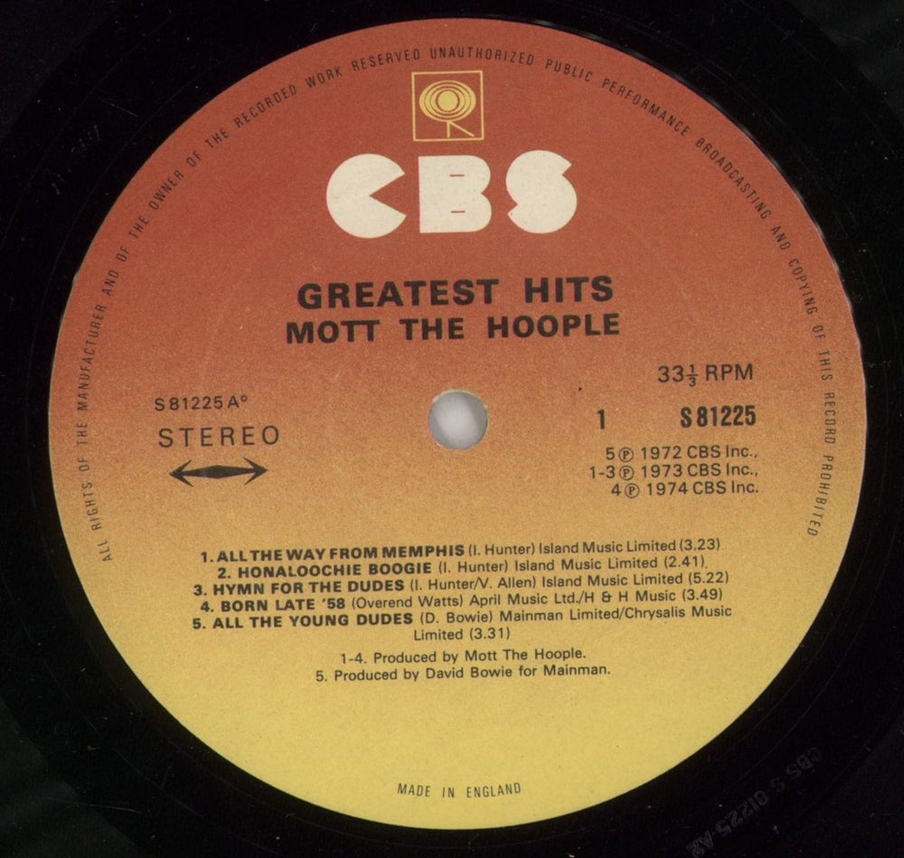 Mott The Hoople Greatest Hits + insert UK vinyl LP album (LP record) MHOLPGR497745