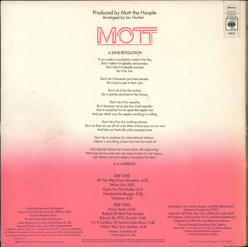 Mott The Hoople Mott - 1st - VG UK vinyl LP album (LP record)