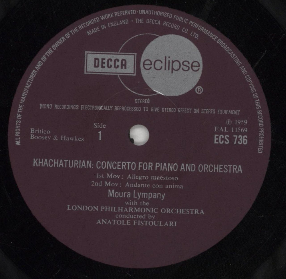 Moura Lympany Khachaturian: Piano Concerto / Saint-Saëns: Piano Concerto No. 2 UK vinyl LP album (LP record) N91LPKH641565