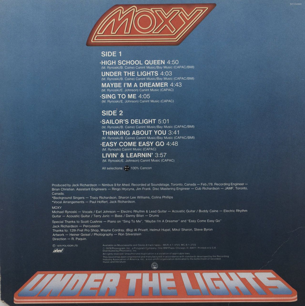 Moxy Under The Lights US vinyl LP album (LP record)