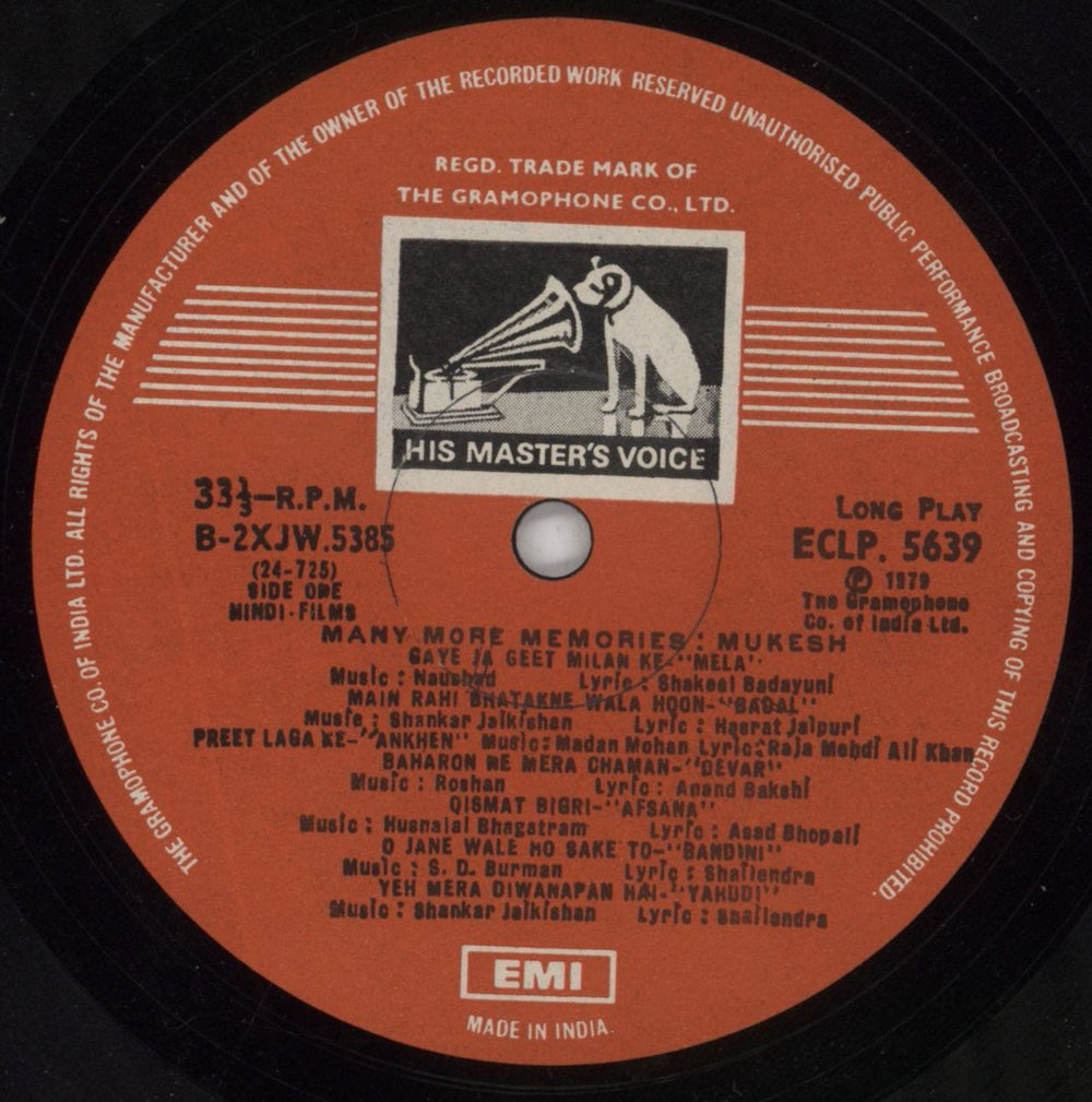 Mukesh Many More Memories… (Songs From Hindi Films) Indian vinyl LP album (LP record) OXKLPMA849770