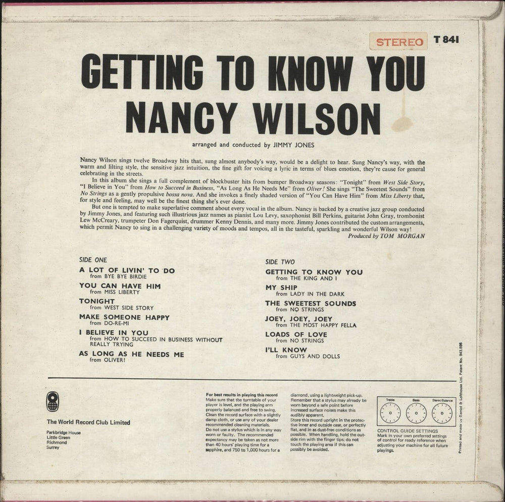 Nancy Wilson (Jazz) Getting To Know You UK vinyl LP album (LP record)