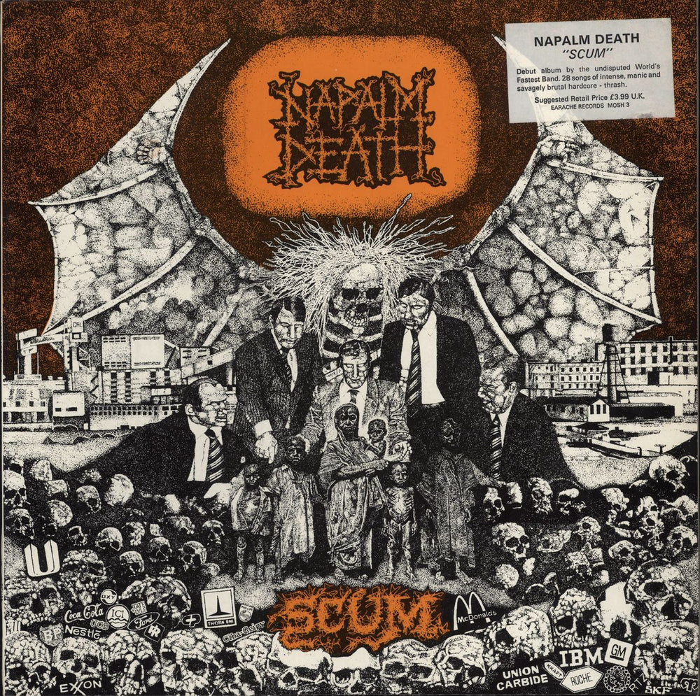 Napalm Death Scum - Orange Cover UK vinyl LP album (LP record) MOSH3