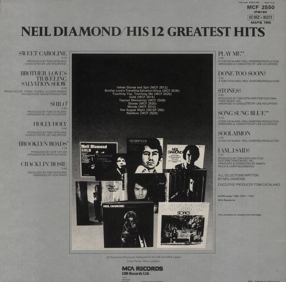 Neil Diamond His 12 Greatest Hits - EX UK vinyl LP album (LP record)