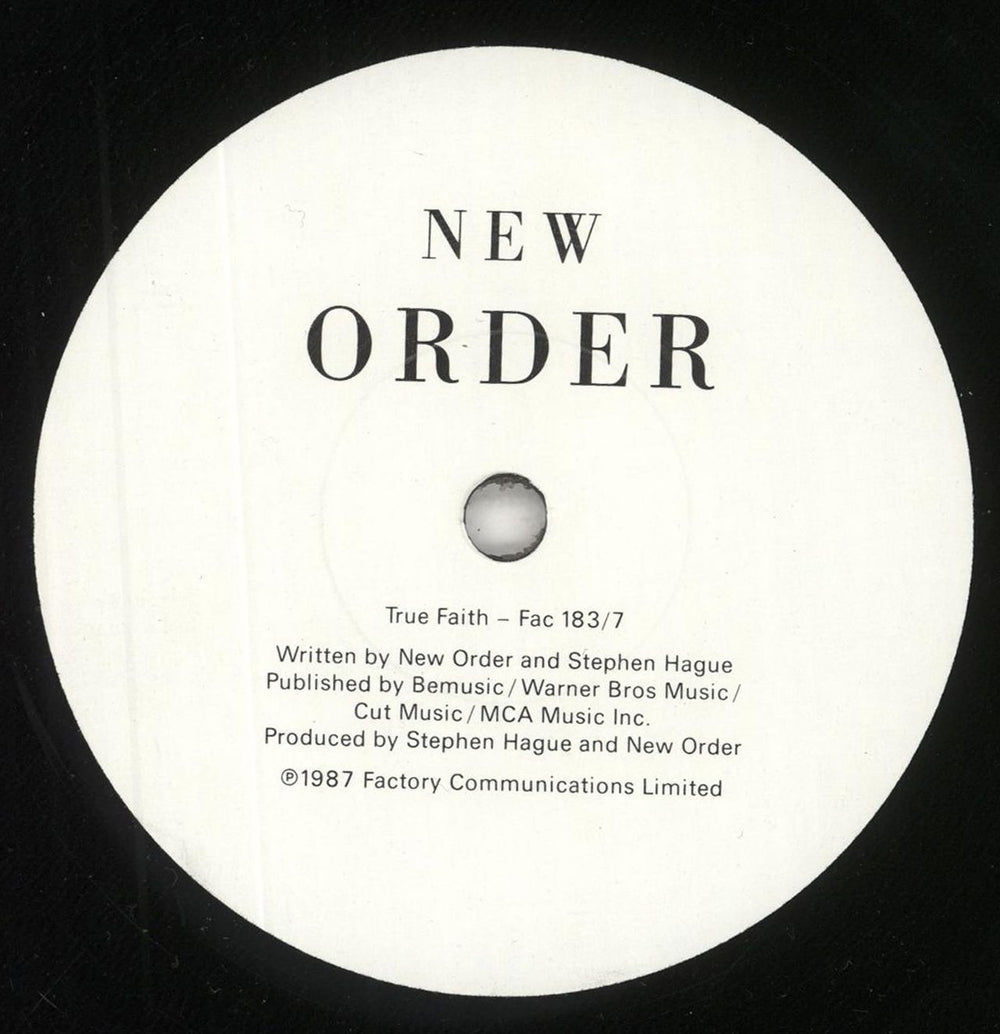 New Order True Faith - 1st Paper label UK 7" vinyl single (7 inch record / 45) NEW07TR67069