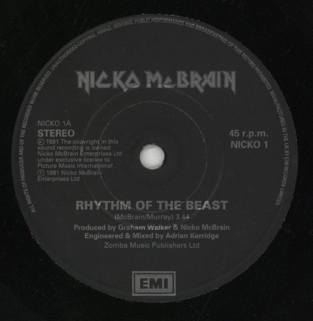 Nicko McBrain Rhythm Of The Beast - EX UK 7" vinyl single (7 inch record / 45) NMC07RH856639