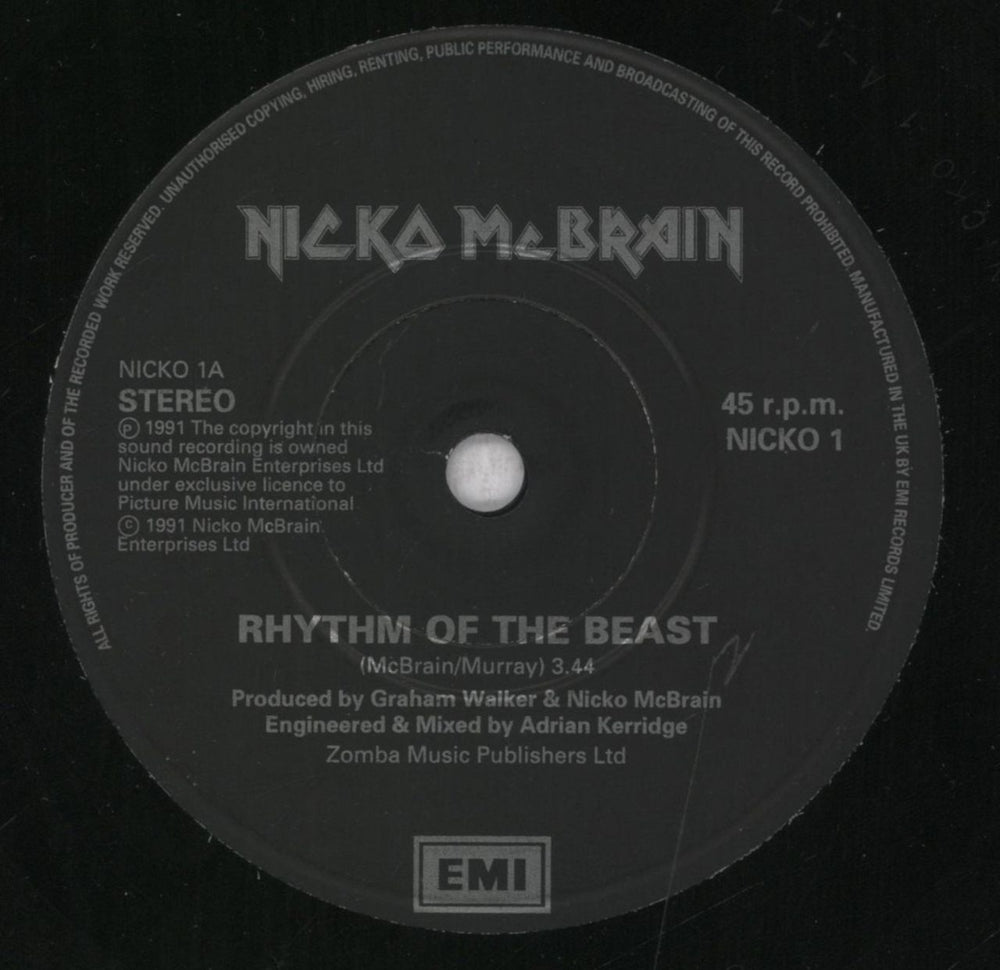Nicko McBrain Rhythm Of The Beast UK 7" vinyl single (7 inch record / 45) NMC07RH91512