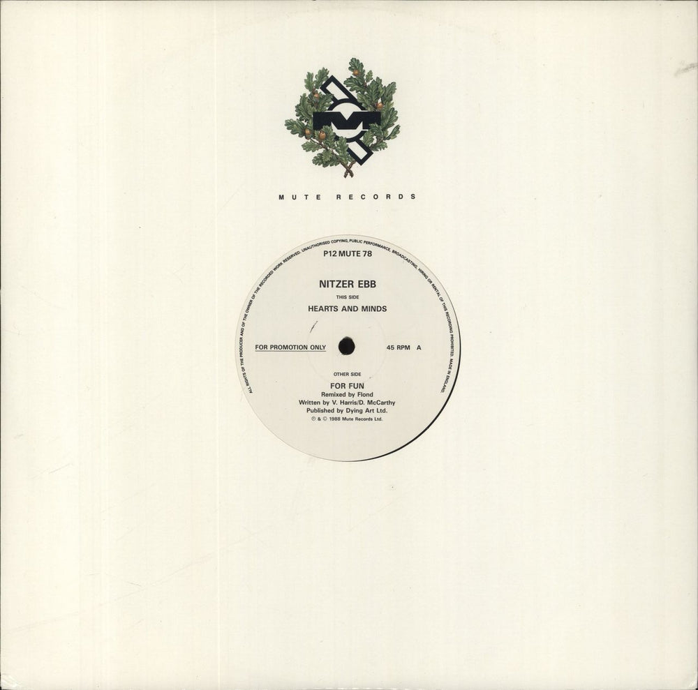Nitzer Ebb Hearts & Minds UK Promo 12" vinyl single (12 inch record / Maxi-single) P12MUTE78
